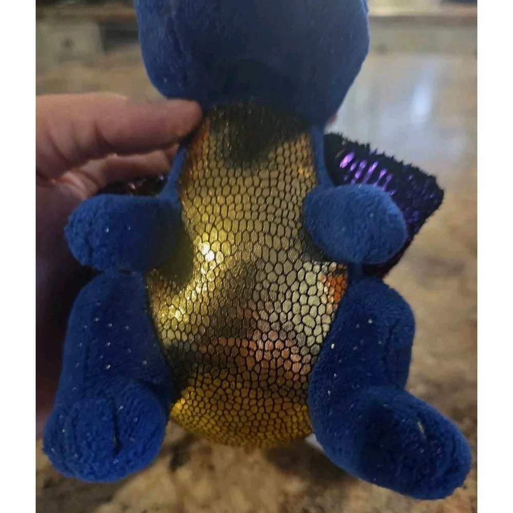 Ty Saffire Blue Dragon Beanie Boos 6-inch Plush with Sparkle Wings and Stomach